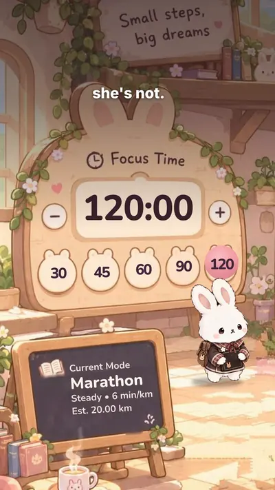 Bunny’s room with the Focus Time board at 120:00